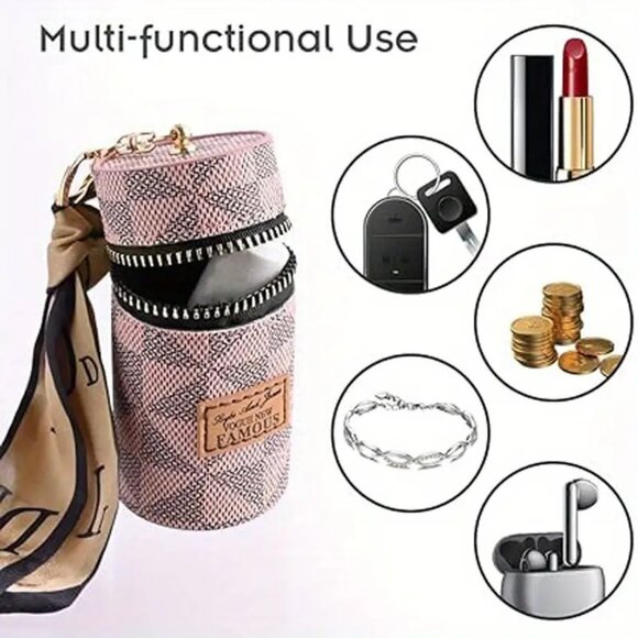 Stylish Mini Bag Charm w/ Scarf for Lipstick, Earbuds, Coins & Keychain Earbuds - Picture 4 of 5